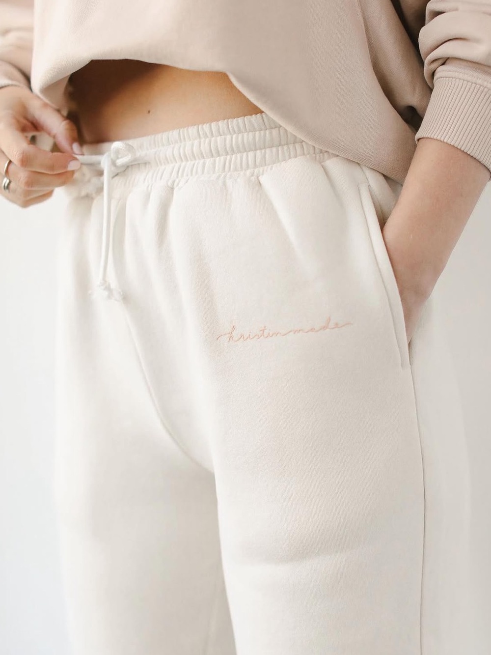 Women's Kristin Made Cream Drawstring Fleece Joggers